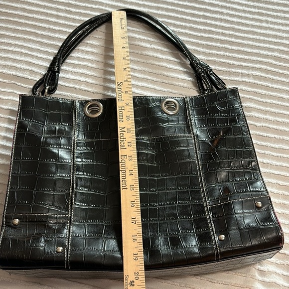 Wilson’s Leather Black Croc Embossed Travel Tote Bag Y2K - Picture 10 of 12